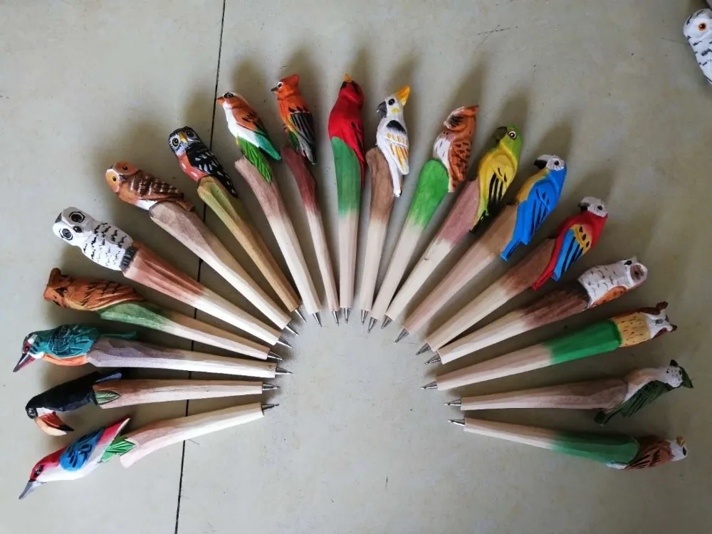 20pcs Wood Carving Cartoon Colored Drawing Craft Ballpoint Pen