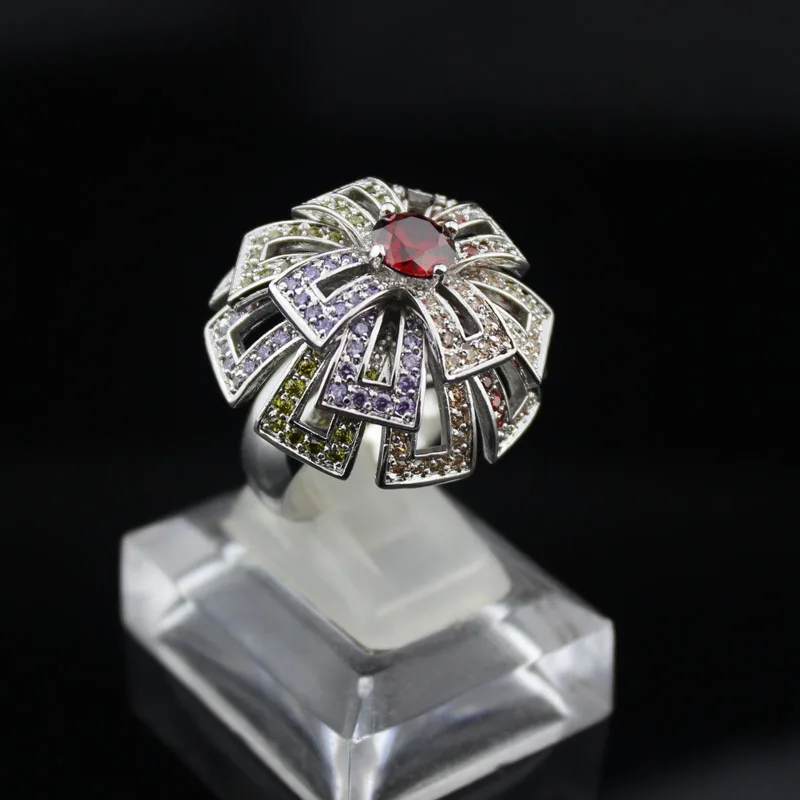 

Elegant flower ring plated real silver inlay Cubic Zirconia luxury crystal wedding rings woman graceful Engagement rings