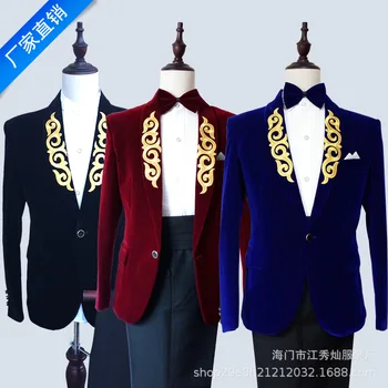 

Host for 2020 shawl collar embroidery characteristics suit stage show MC show the groom's wedding dress