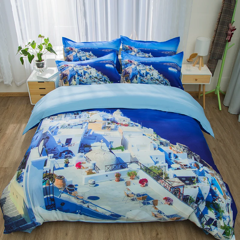 Blue Aegean Sea 3d Scenery Mediterranean Bedding Set Twin Queen