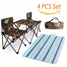 Открытый складной стол стулья 4 шт. комплект [2 стулья 1 стол и 1 коврик для пикника] для кемпинга барбекю для пикника и рыбалка