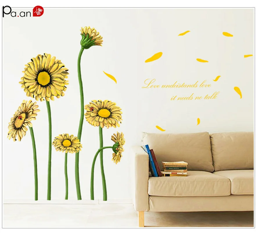 

Sun Flower Wall Decals Daisy 3d Wall Stickers for Kids Rooms Living Room Decoration Peel and Stick Wall Tile Bathroom Decor