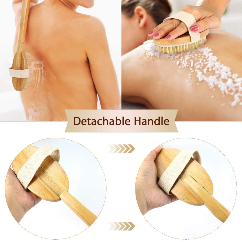 TREESMILE Dry Body Brushing Set - Natural Bristle Shower Brush - Remove Dead Skin & Toxins,Cellulite Treatment Massage Brush D30