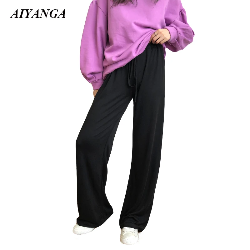 

2018Loose Cotton Pants Female Wide Leg Pants Women Casual Trousers Elastic Waist Solid Home clothing Autumn Winter S/M/L/XL