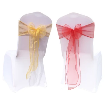 

100pcs Hot Sale Stretch Wedding Chair Cover Satin Fabric Bow Tie Ribbon Band Wedding Party Birthday Decorations Wholesale Retail