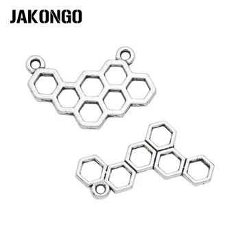 

JAKONGO Antique Silver Plated Bee Honeycomb Charm Pendants for Jewelry Accessories Making Bracelet DIY 24X15mm