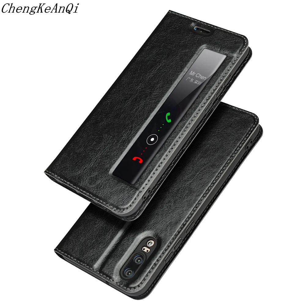 For Huawei P20 Pro Case P20 PU Leather Flip Smart Touch View Window Cover For Huawei