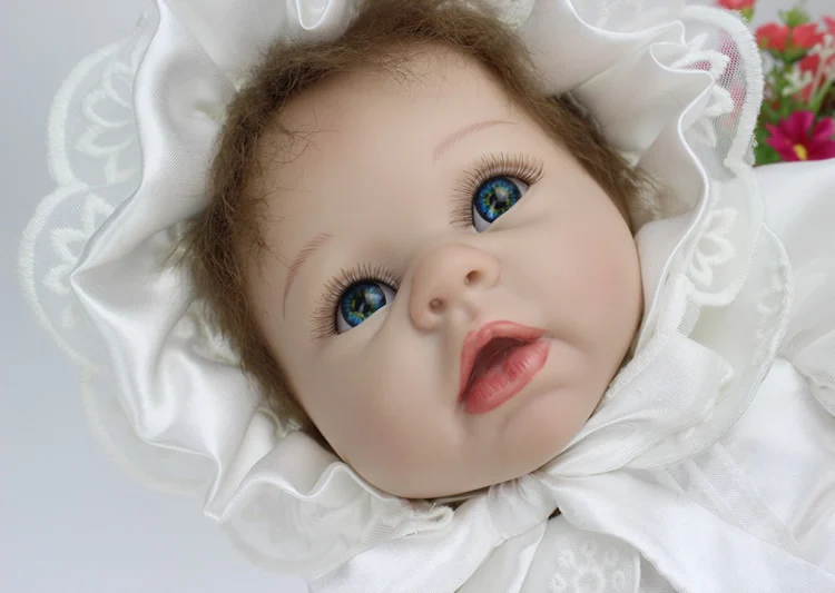 

22" 55cm silicone reborn babies dolls hite princess dress blue eyes rooted mohair bonecas best girls gift wedding decoration