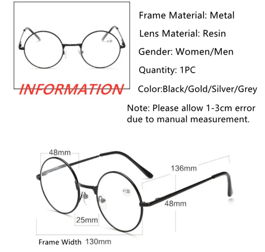 Круглые металлические рамки для чтения, очки для чтения для мужчин и женщин, ретро очки Гарри Поттера, регулируемые удобные очки для дальнозоркости, очки