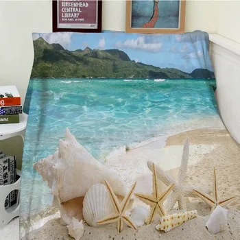 

Blanket plaid a blanket Plaids Warmth Soft Plush Beach shellfish starfish sea watermark Plaids on the Sofa Bed Throw blanket