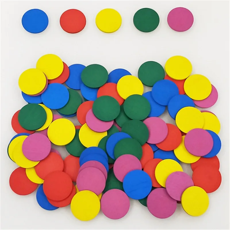 

100 Pcs 23mm Counting Wooden Poker Chips For Mathematics Numbers Cute Cycle Teaching Aids for Kids Learning Preschool Training