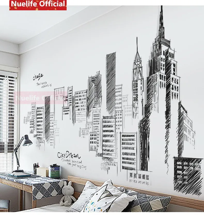 Креативный городской архитектурный узор Наклейка на стену спальня офис гостиная диван ТВ фон настенные украшения большие наклейки