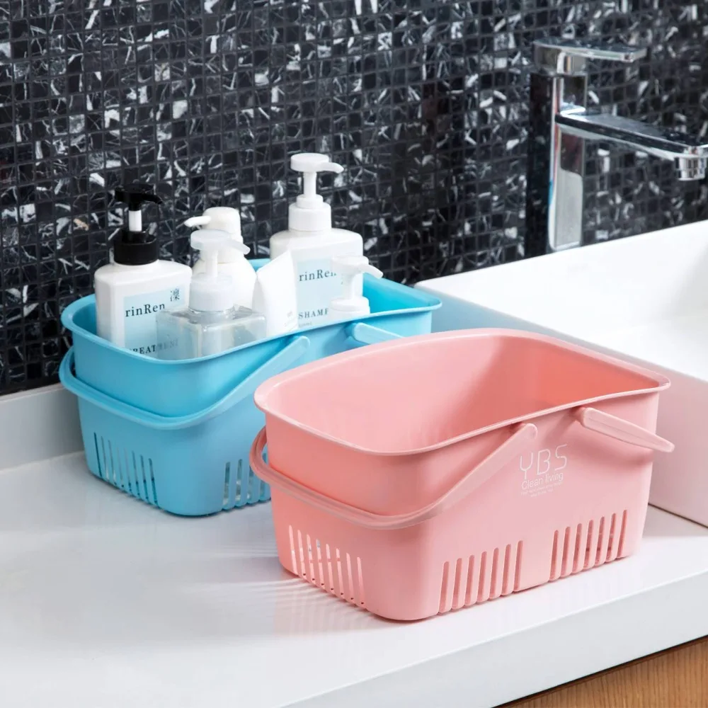 

OTHERHOUSE Bath Basket Portable Shower Storage Basket Makeup Organizer Desktop Storage Box Holder Bathroom Accessories