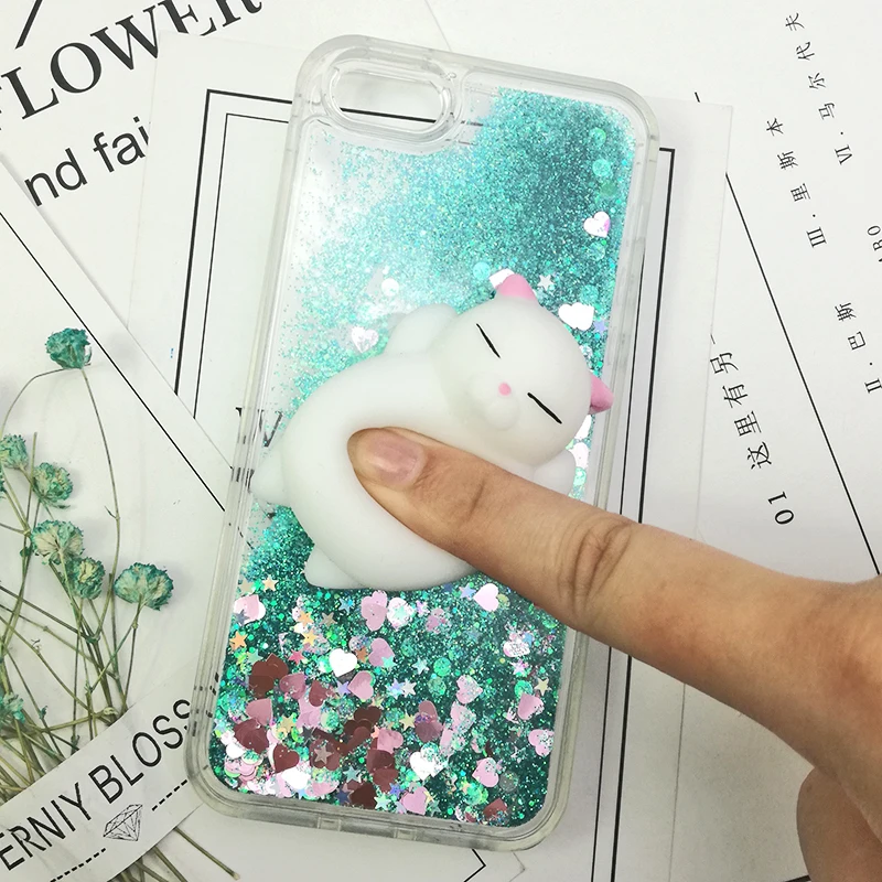 3D Cartoon Squishy Cat Quicksand Case For iPhone 5 s SE Case For iPhone 6 6s 7 8 Plus X Case Glitter Liquid Back Cover Case (14)
