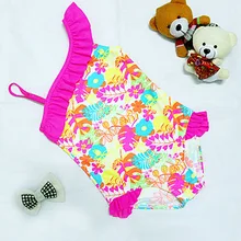 2016 Kids One Piece Swimsuit Girls Swim Suit Children Swimwear Floral POLYAMID One Shoulder Maillot With Briefs Bottom