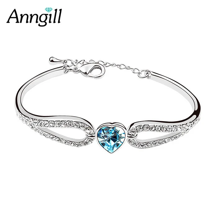 

Anngill Fashion Romantic Heart Charms Bracelet Bangle for Women Crystals from Swarovski Party Pulseira Jewelry Bijoux Gift