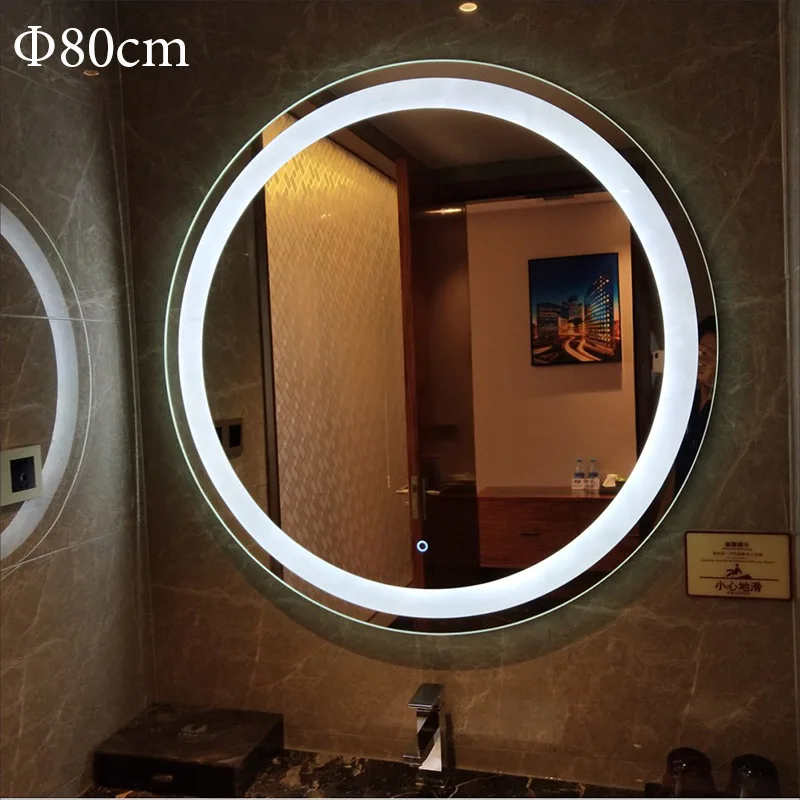 Customized Size LED Mirror Toilet Smart Bathroom Mirror Round vanity Makeup Mirrors Wall Touch Screen Control Anti fog Bluetooth