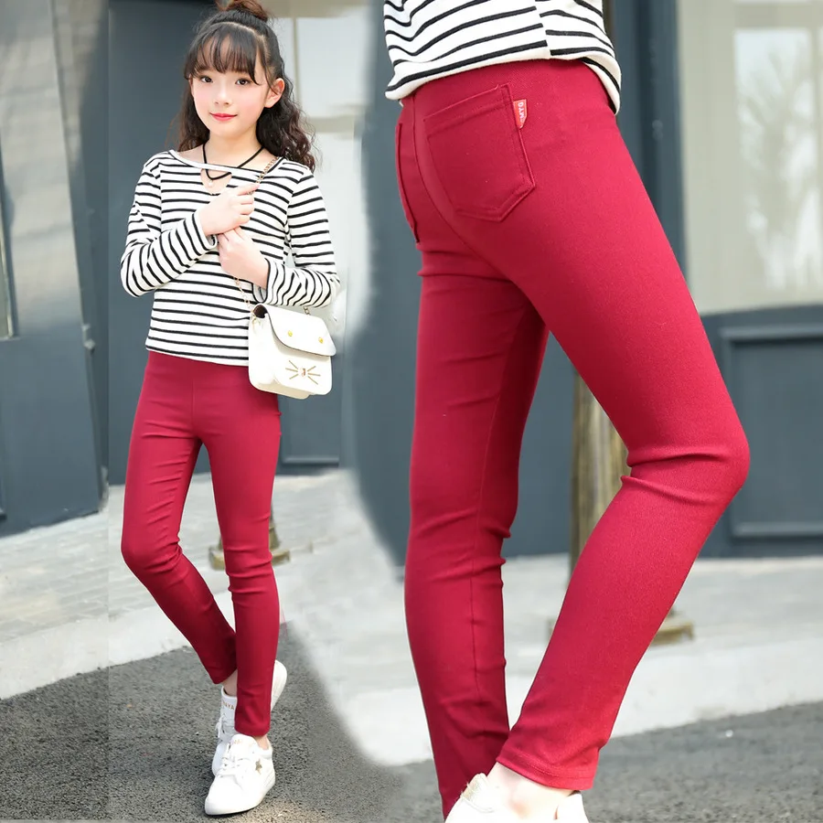 

Famli 4Y-12Y Girls Thin Cotton Pencil Pants Children Spring Solid Skinny Elastic Leggings Teen Girl Summer Trousers