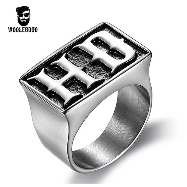 online shop couple hd mc letter rings stainless steel gold silver biker letter rings