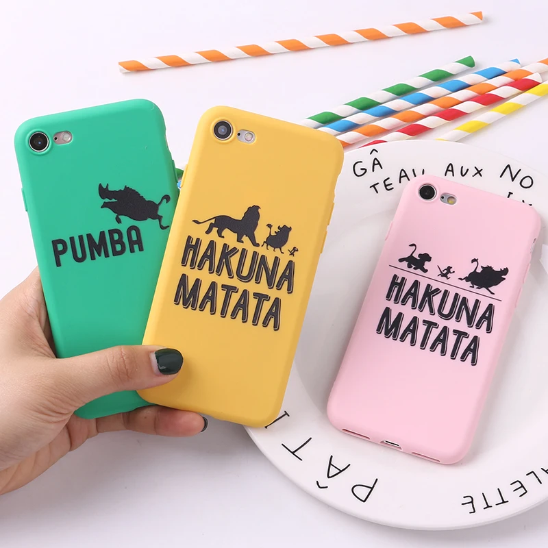 

For iPhone 11 Pro 6S 5S SE 8 8Plus X 7 7Plus XS Max Soft Silicone Matte Case Fundas Coque Cover Lion King Pumba Hakuna Matata