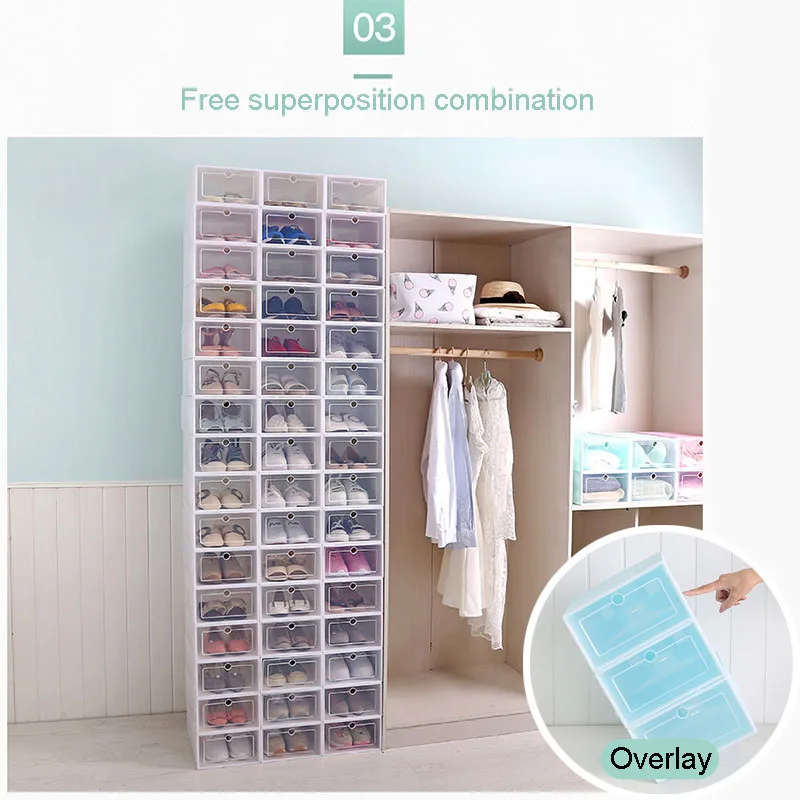 Hot Shoe Organizer Drawer Transparent Plastic Shoe Storage Box Rectangle PP Thickened Shoes Organizer Drawer Shoe Boxes HR