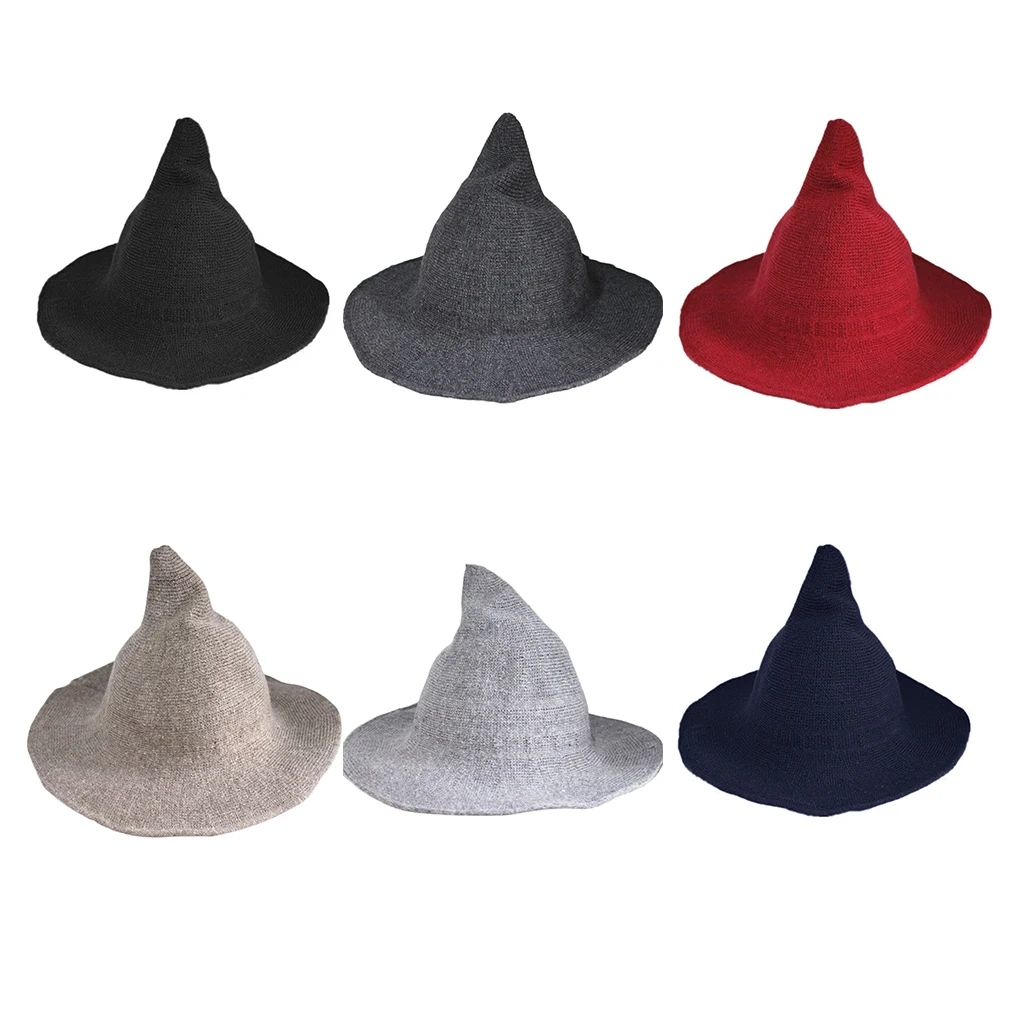 

2019 Women Modern Witch Hat Foldable Costume Sharp Pointed Wool Felt Halloween Warm Autumn Winter Cap