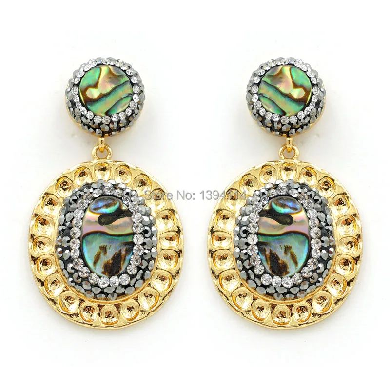 

Abalone Shell Pave CZ Oval Setting Stud Earrings Gold Plated Approx 40*22*6mm