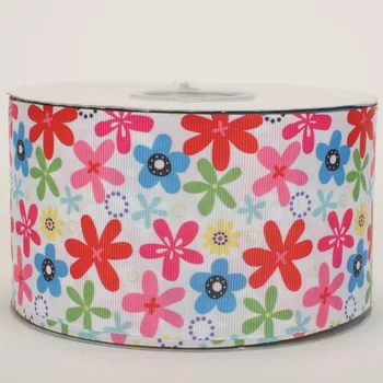

3" inch 75 mm 7.5 cm carton flowers print grosgrain ribbon for gift packing