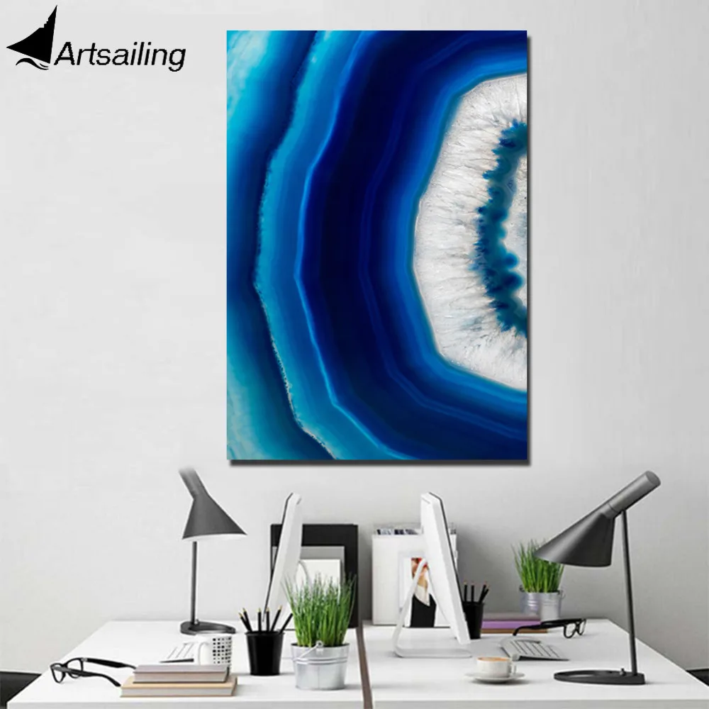 

ArtSailing 1 panel canvas wall art blue agate crystal Painting wall pictures for living room posters home decoration NY-7780D