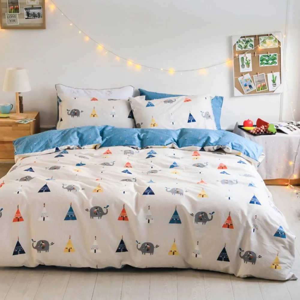 

2019 Elephant Tepees Cartoon Duvet Cover Set Twin Queen King Flat Sheet or Fitted Sheet Soft Cotton Bedlinens Pillowcases