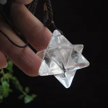 j00675 прозрачный натуральный кристалл кварца Меркаба звезда резная подвеска заживление