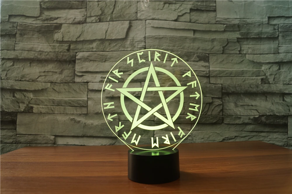 3D Визуальный оптический светильник оккультный Satanic Звездные символы 7 цветов