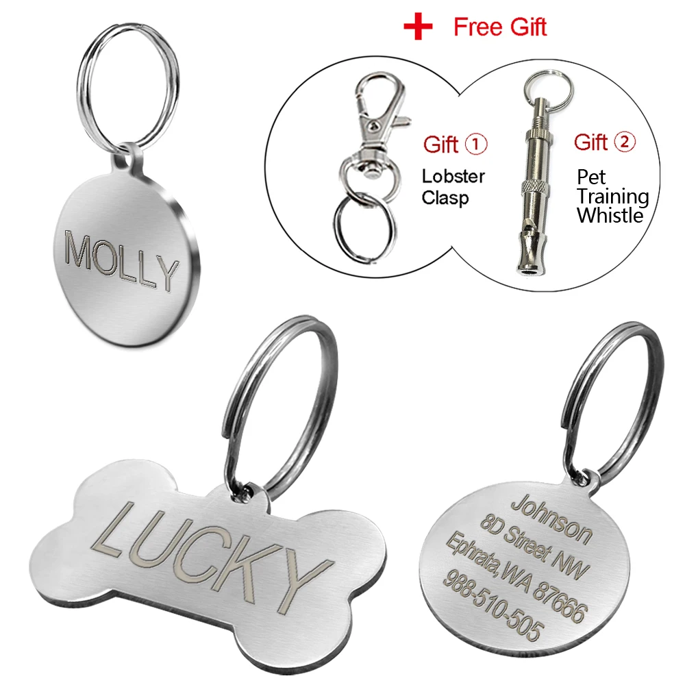 Stainless Steel Customized Dog ID Tags Engraved Personalized Cat Pet