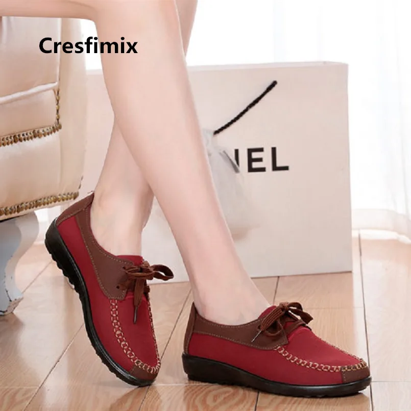 

Cresfimix women fashion light weight comfortable red flat shoes mom retro autumn & winter lace up anti skid shoes zapatos a2970