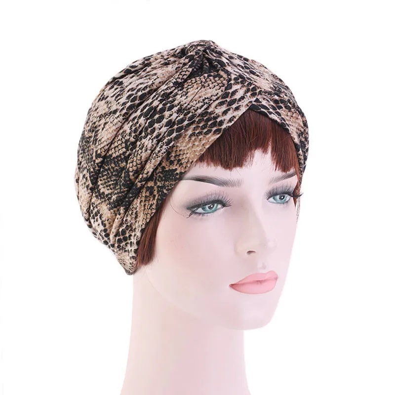 

Snake Printed Muslim Hijabs Indian Female National Style Fashionable Chemotherapy Turban All-match Soft Modal High Quality Hijab