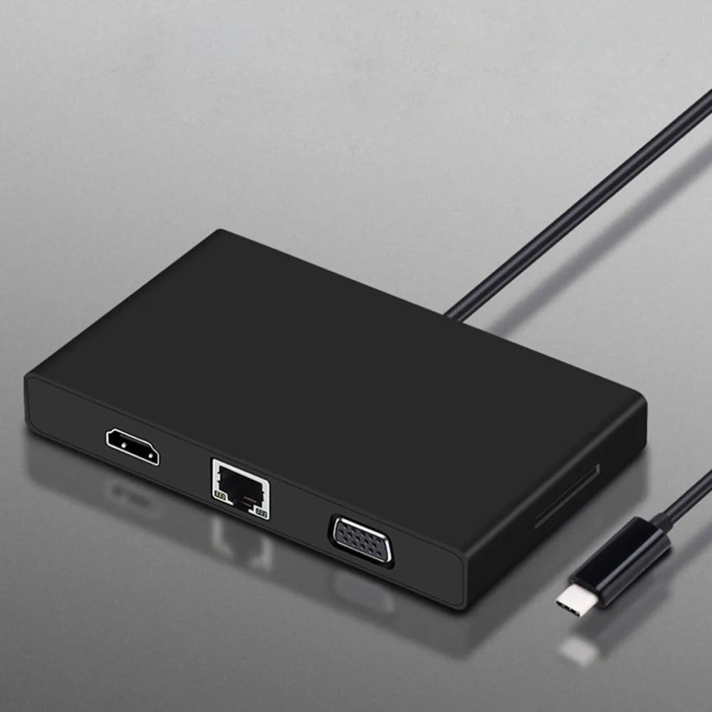 

8-in-1 USB Type-C HUB Type-C to HDMI VGA Video Converter RJ45 Ethernet Card Reader 3.5mm Audio PD Charge Adapter