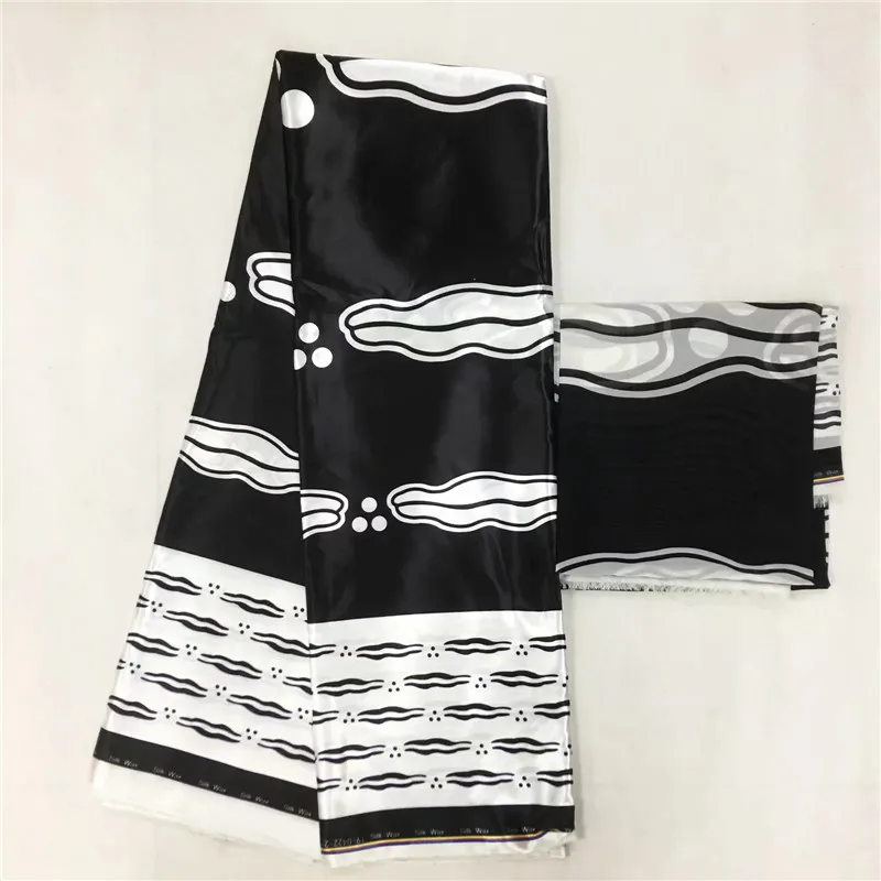

Hot selling satin silk fabric 4+2 yards/lot colorfast Nigrian design African wax pattern satin silk fabric for clothing TJ052503