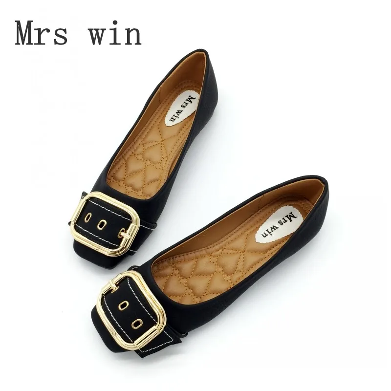

Mrs Win Autumn Women Shoes Square Toe Ballet Flats Females Soft Work Driving Slip-On Woman's Flats Ladies Single Shoes Plus Size