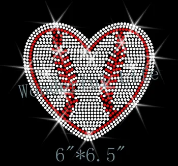

Free shipping football heart hotfix rhinestone Iron On bling transfer design motif red with white