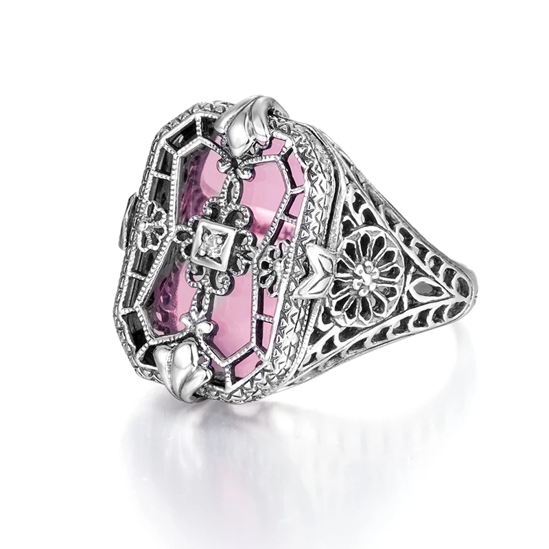 SzjinAo кольца ручной работы с розовыми кристаллами для женщин, день рождения, 925 пробы, серебряное кольцо на палец, ювелирные изделия для свадебной вечеринки