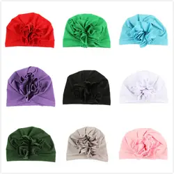 Одноцветное цветные для девочек и мальчиков детские лук шапочка Кепки малышей Тюрбан из хлопка Индия шляпа аксессуары для волос красный