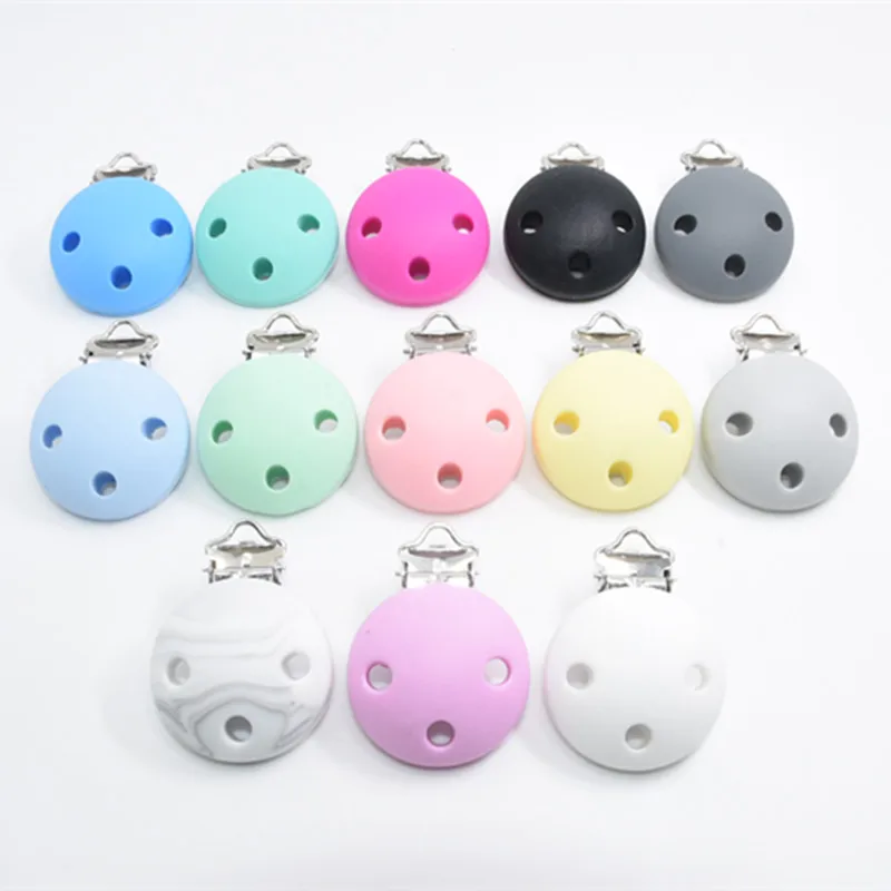 

5 PCS Round Shaped Pacifier Clip Silicone Baby Teether Teething Accessories Silicone Pacifier Holder Clip DIY Beads Tool