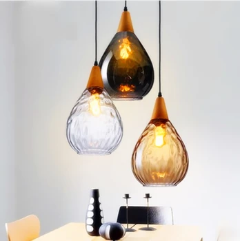 

Lustre Vintage Glass Pendant Light Loft lampen Retro Pendant Lamp wood Droplight kitchen Hanging Lamp Suspension Luminaire