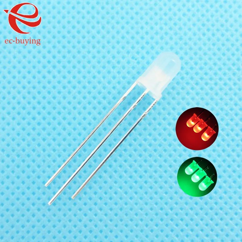 

3mm LED Bi-Color Diffused Red Emerald-Green Common Cathode Round Light Emitting Diode Dual FoggyTwo Plug-in DIY Kit 100pcs /lot