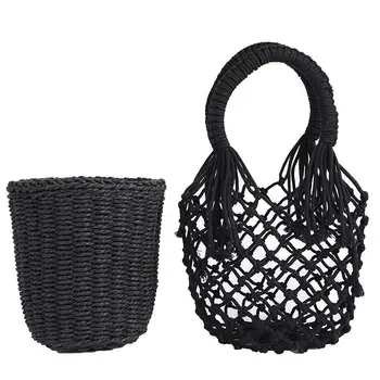 

AUAU-Women Handbags Mesh Rope Net Bags Ins Chic Summer Beach Bags Hollow Out Basket Composite Bag Leisure Bag For Girls
