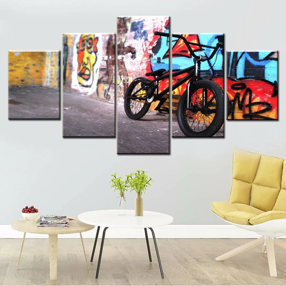 

HD Print Bike Poster Canvas Painting 5 Panel Abstract Bicycle Wall Art Modular Picture Modern Art Poster Home Decor