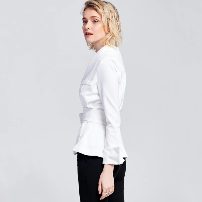  HDY Haoduoyi Solid Long Sleeve One Shoulder Lace Up Waist Blouses Casual Slim OL Botton Cuffed Slee