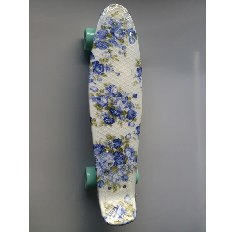 Синий цветочный мини круизер Пластиковый Скейтборд Пенни доска 2" X 6" Ретро лонгборд скейт длинная доска с графическим принтом