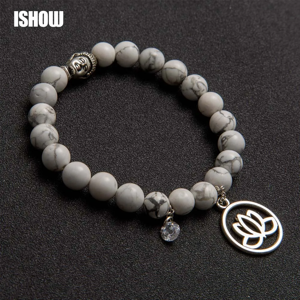 Buddha Bracelet Women Men White Stones Lotus Zircon Pendant Bangles