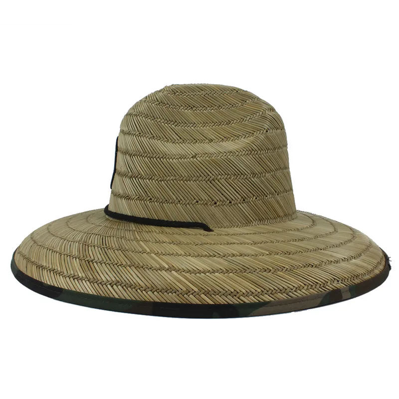 Women Men Straw Summer Beach Sun hat Outdoor Summer Wide Brim Handmade Camouflage Jazz Panama Kahuna Straw Lifeguard Hat